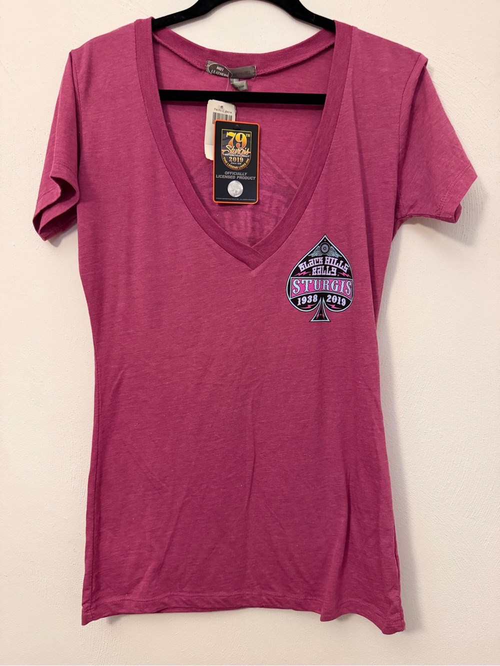 124 - American Apparel Raspberry Pink Deep V Short Sleeve Tee